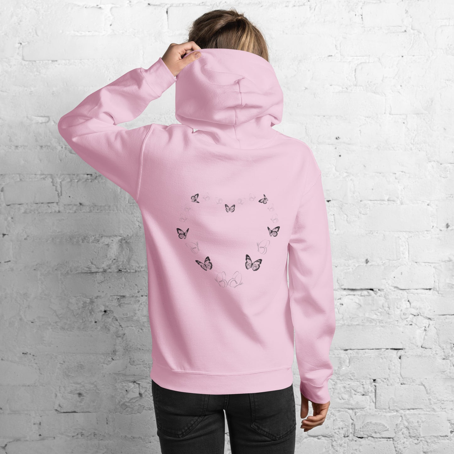 light pink back Heart of Butterfly Hoodie with Starszo Logo
